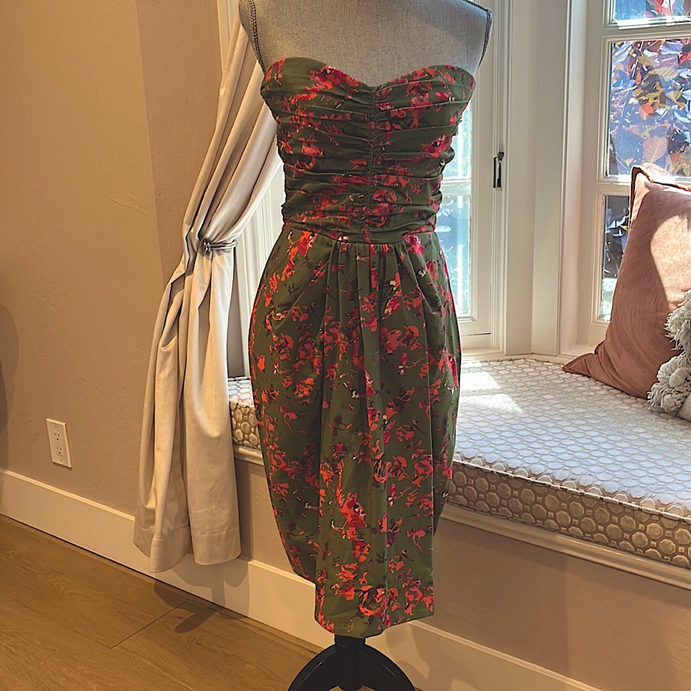 Thakoon brand Strapless army green floral dress